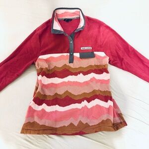 Simply Southern women’s size Large Red and Pink Wave Sweater EUC